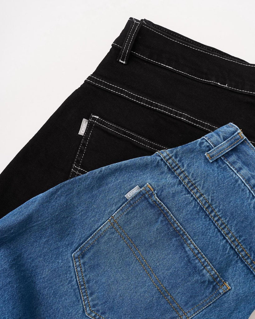 OG Baggy Fit 5 Pocket Denim Jeans 417JP (Mid Stonewash Blue)