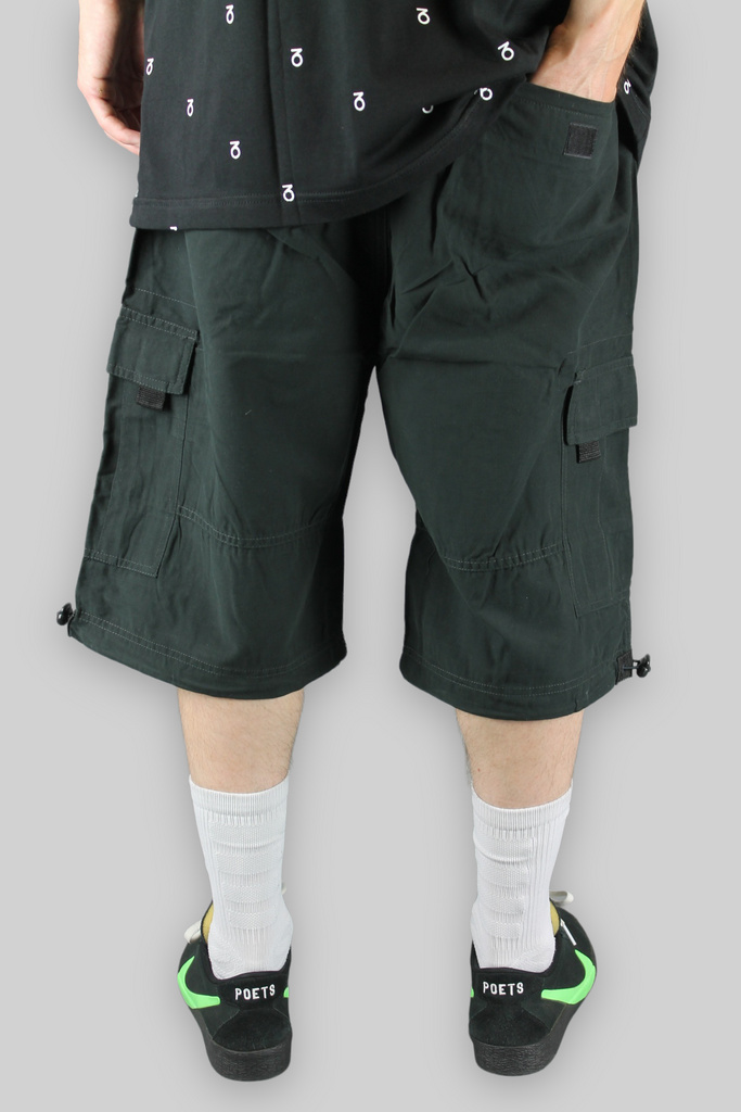 SRT001 Loose Fit Cotton Cargo Shorts (Black)