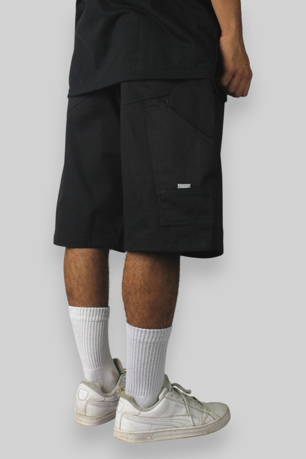 Pantaloncini di jeans Carpenter dal taglio ampio (nero/bianco)