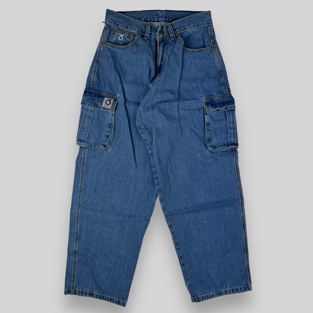 Pantaloni cargo in denim con vestibilità a palloncino (blu stonewash)