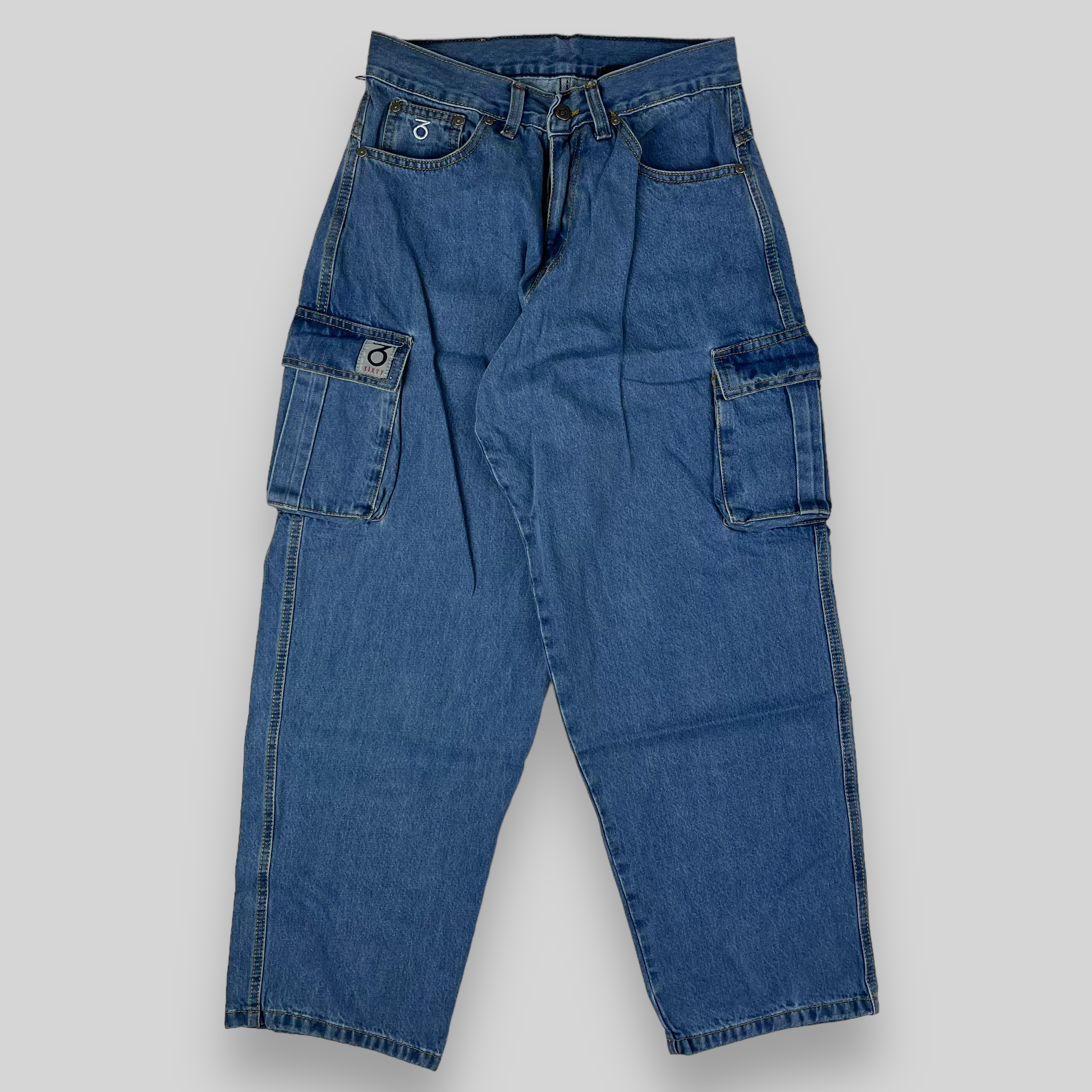 Pantaloni cargo in denim con vestibilità a palloncino (blu stonewash)