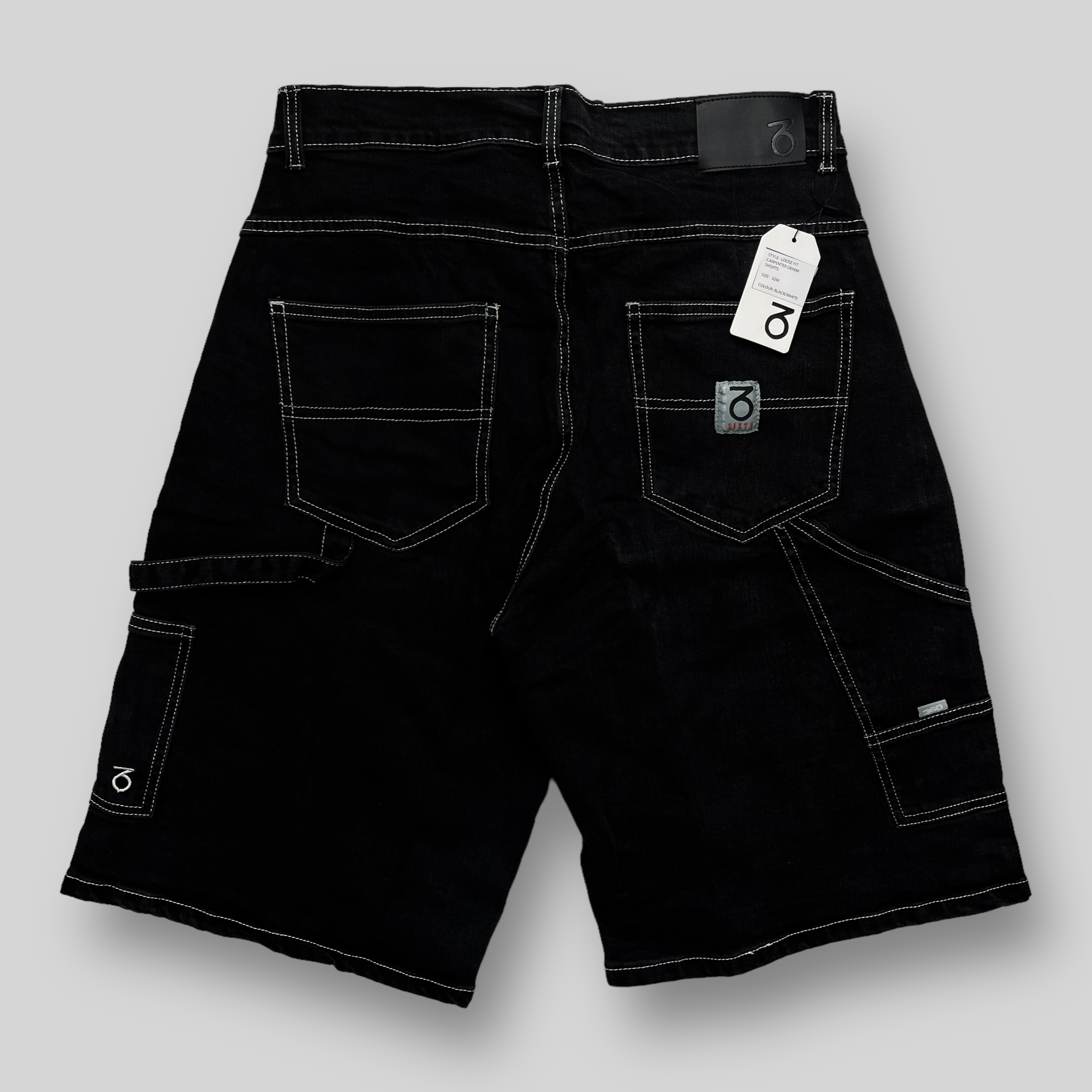 Loose Fit Carpenter Denim Shorts (Black/White)