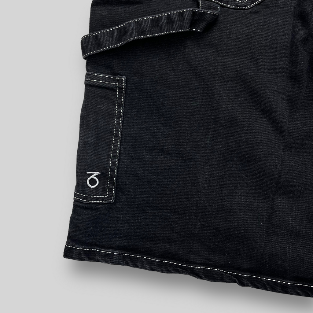 Loose Fit Carpenter Denim Shorts (Black/White)