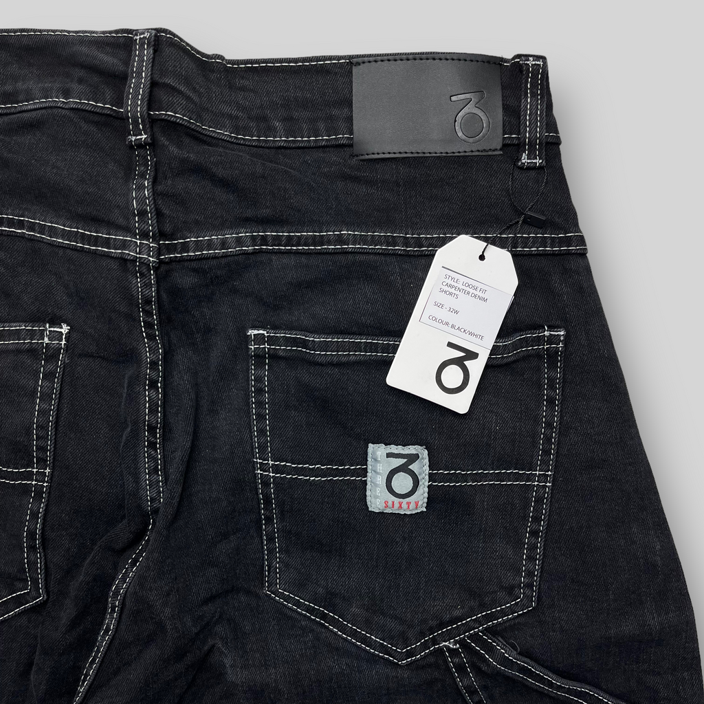 Loose Fit Carpenter Denim Shorts (Black/White)