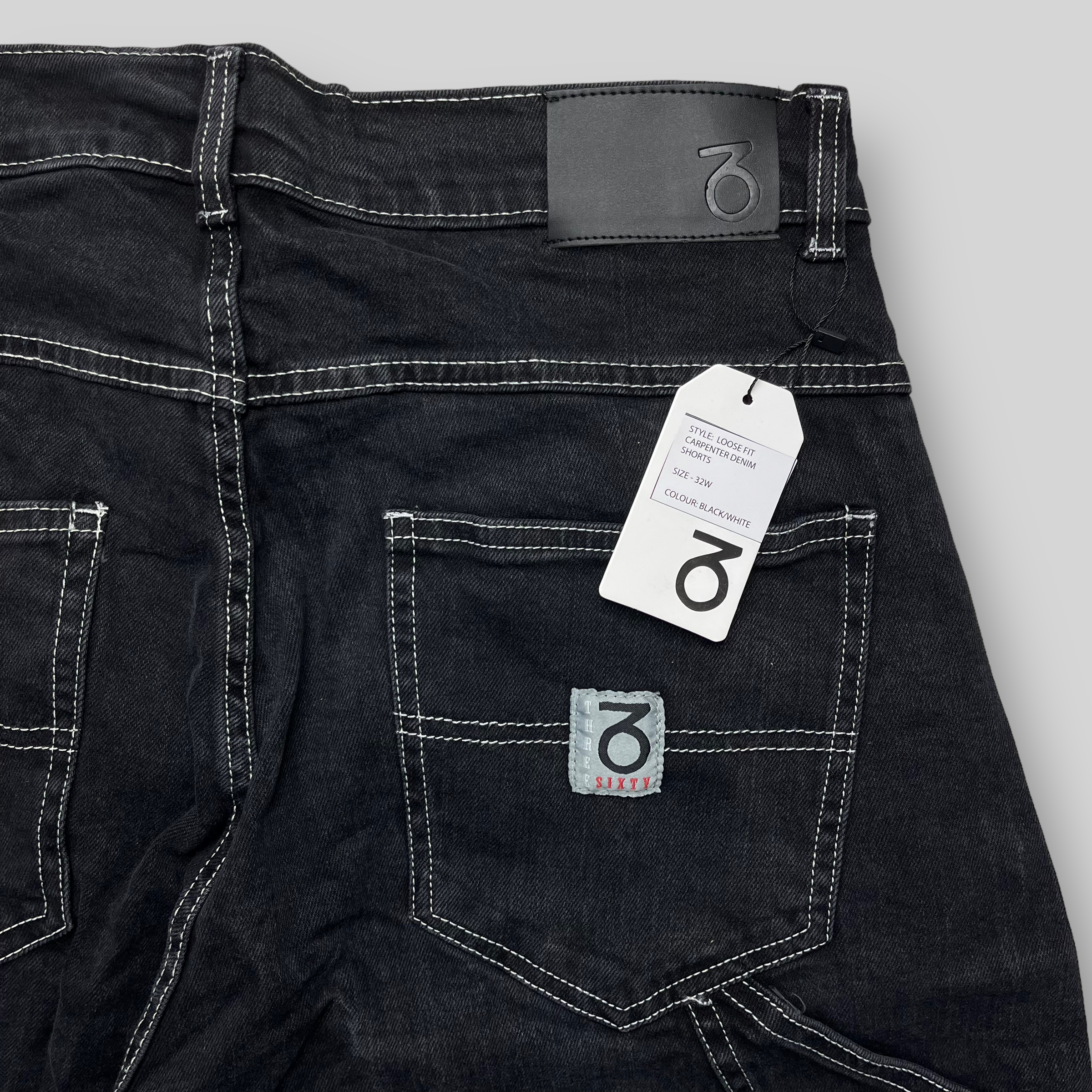 Loose Fit Carpenter Denim Shorts (Black/White)