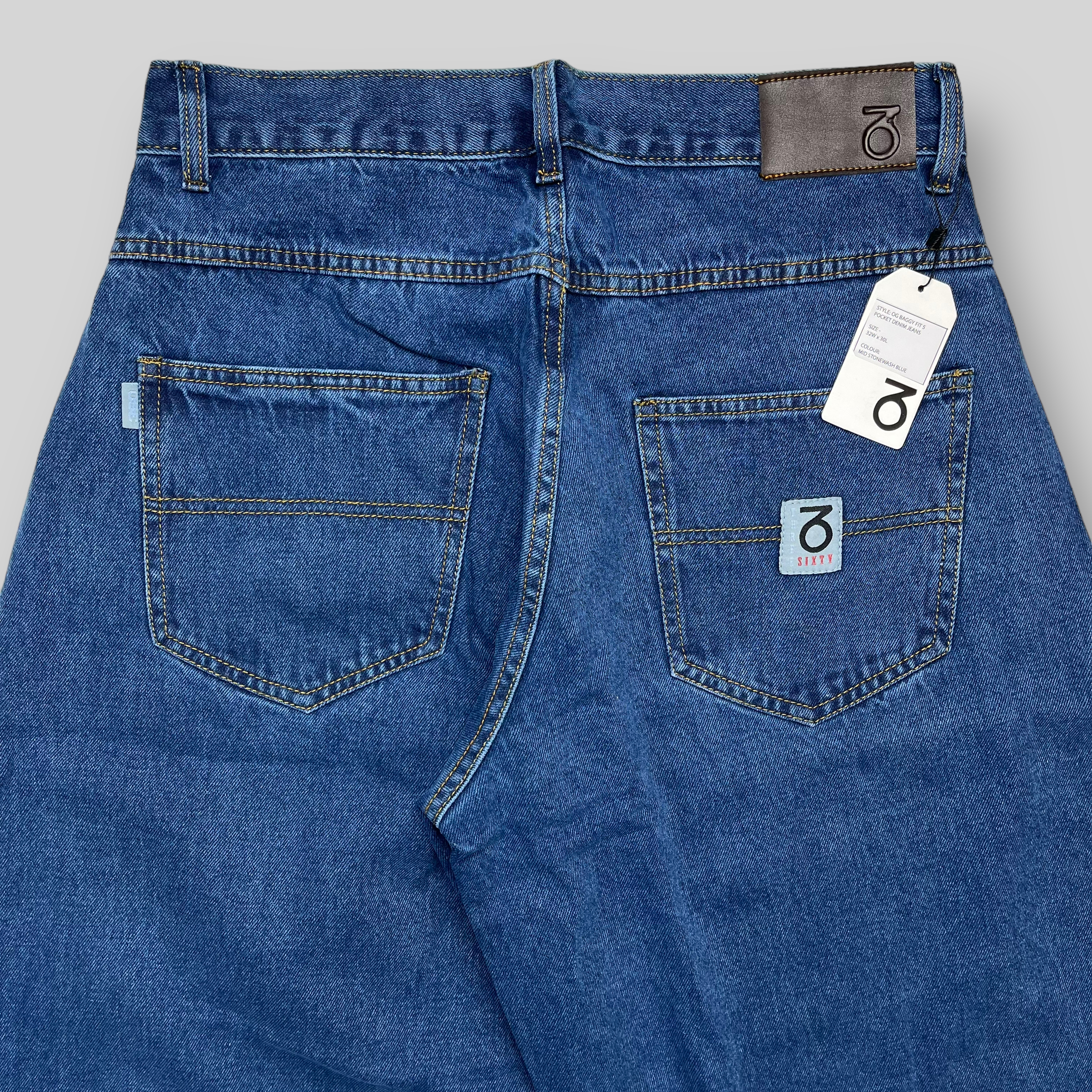 OG Baggy Fit 5 Pocket Denim Jeans (Mid Stonewash Blue)