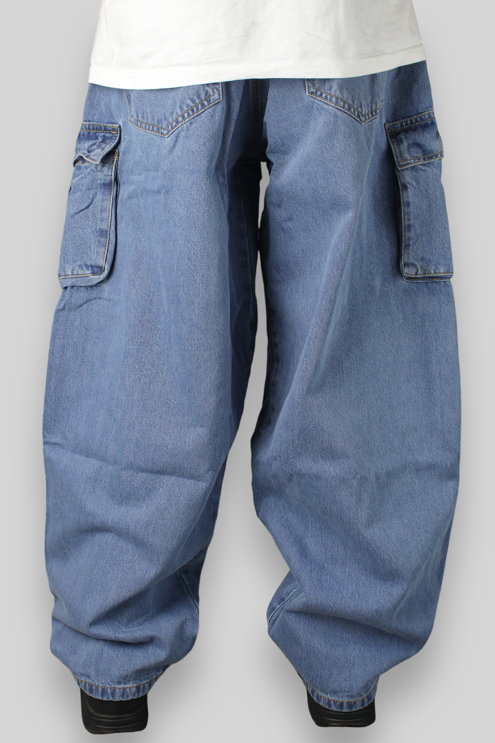 Balloon Fit Cargo Denim Pants (Stonewash Blue)