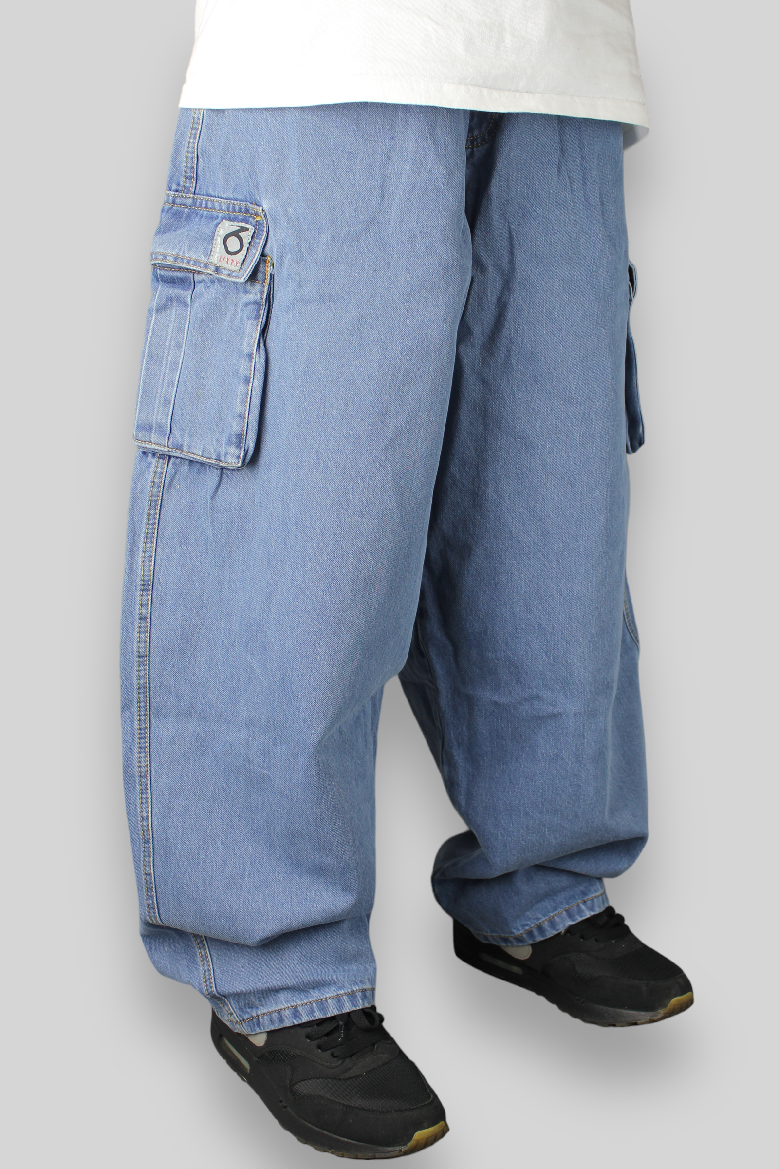 Balloon Fit Cargo Denim Pants (Stonewash Blue)