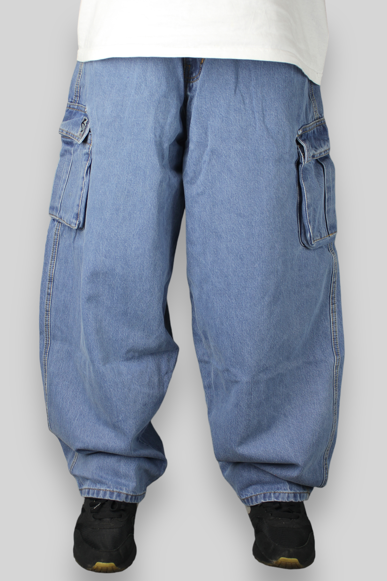 Balloon Fit Cargo Denim Pants (Stonewash Blue)