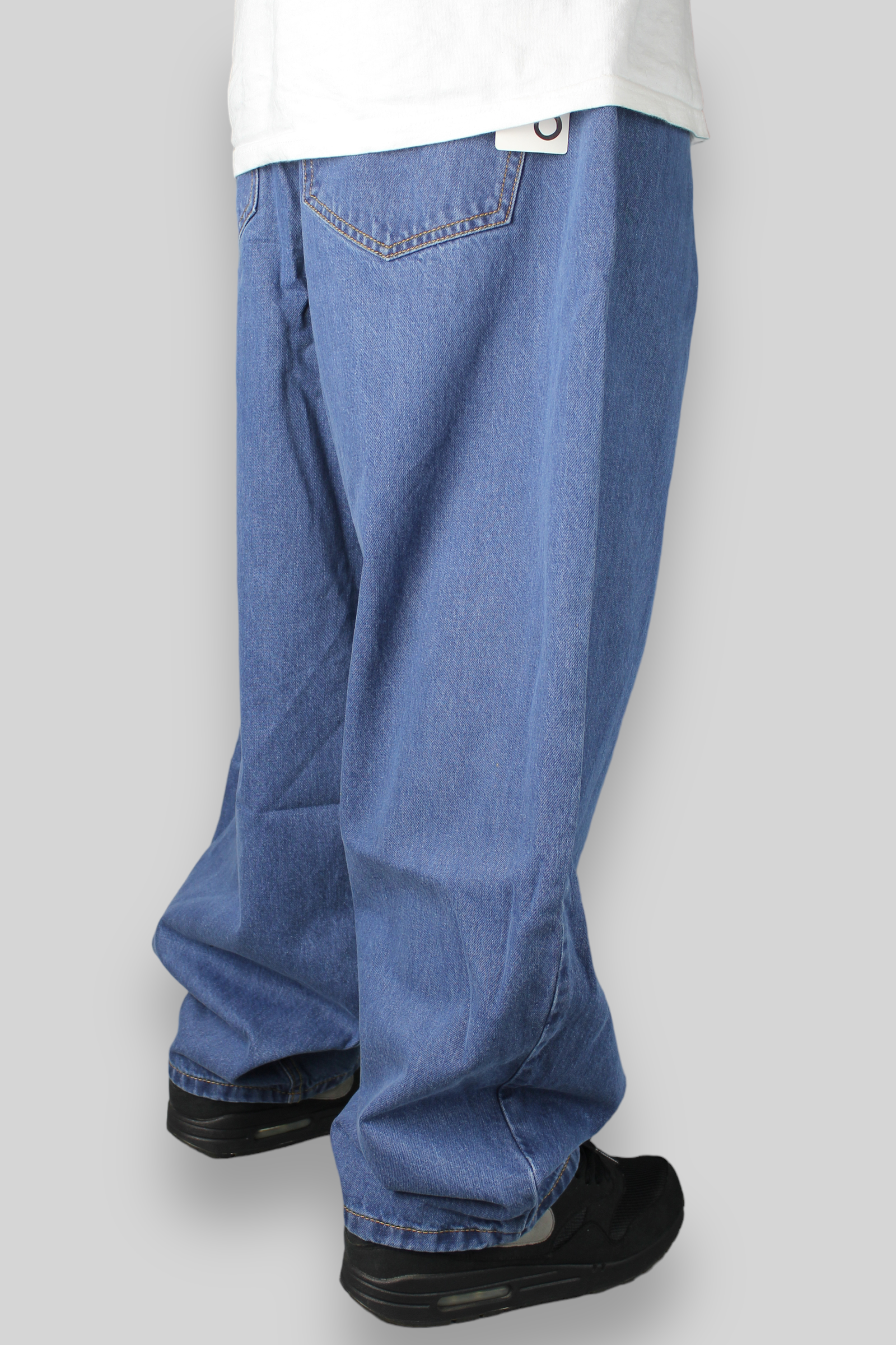 Balloon Fit 5 Pocket Denim Jeans (Mid Stonewash Blue)