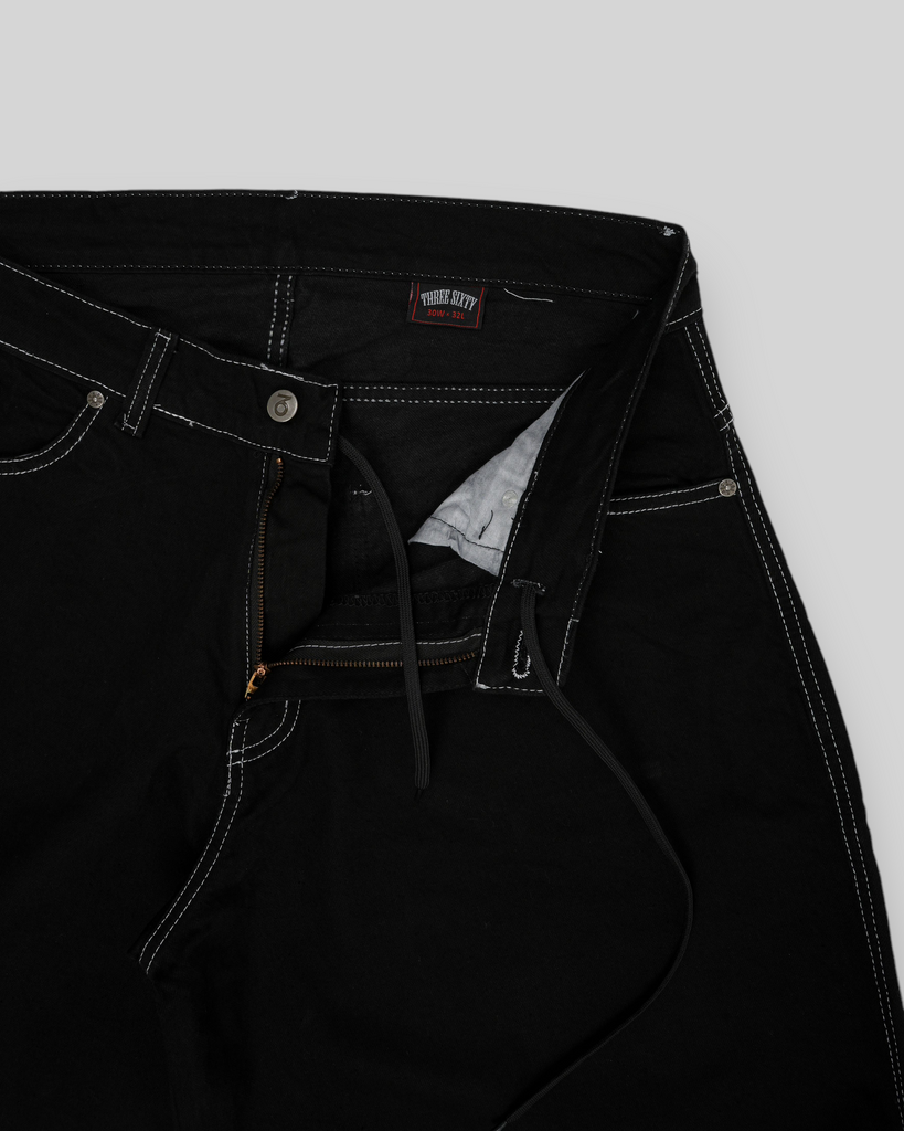 Balloon Fit 5 Pocket Denim Jeans (Black/White)