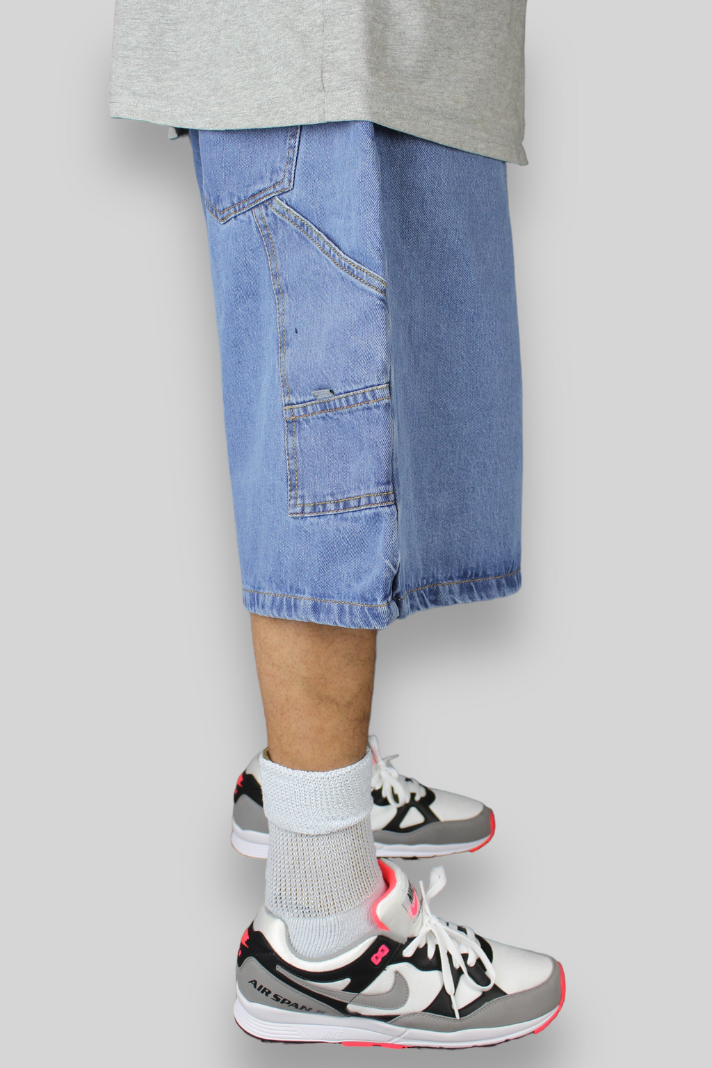 Loose Fit Carpenter Denim Shorts (Stonewash Blue)