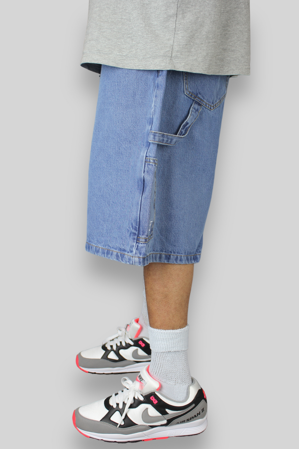 Loose Fit Carpenter Denim Shorts (Stonewash Blue)