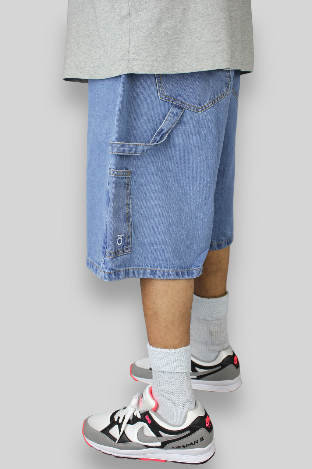 Loose Fit Carpenter Denim Shorts (Stonewash Blue)