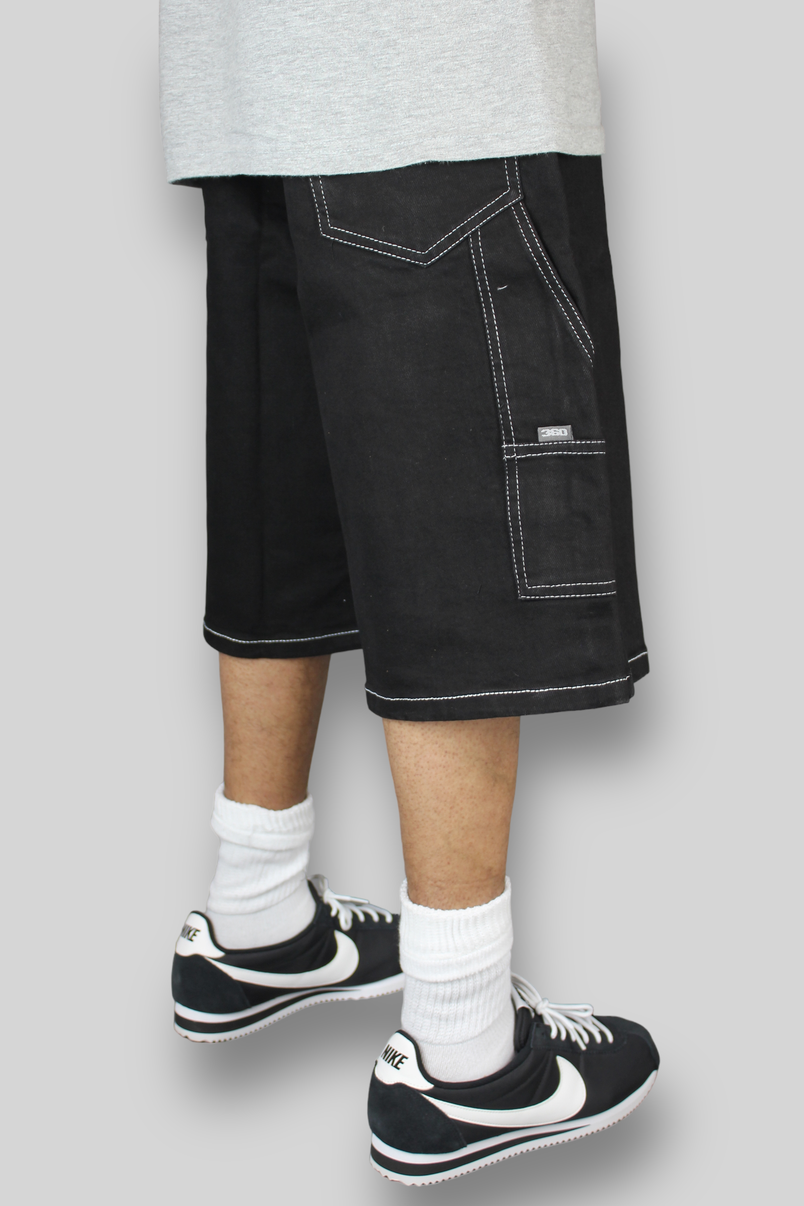 Loose Fit Carpenter Denim Shorts (Black/White)