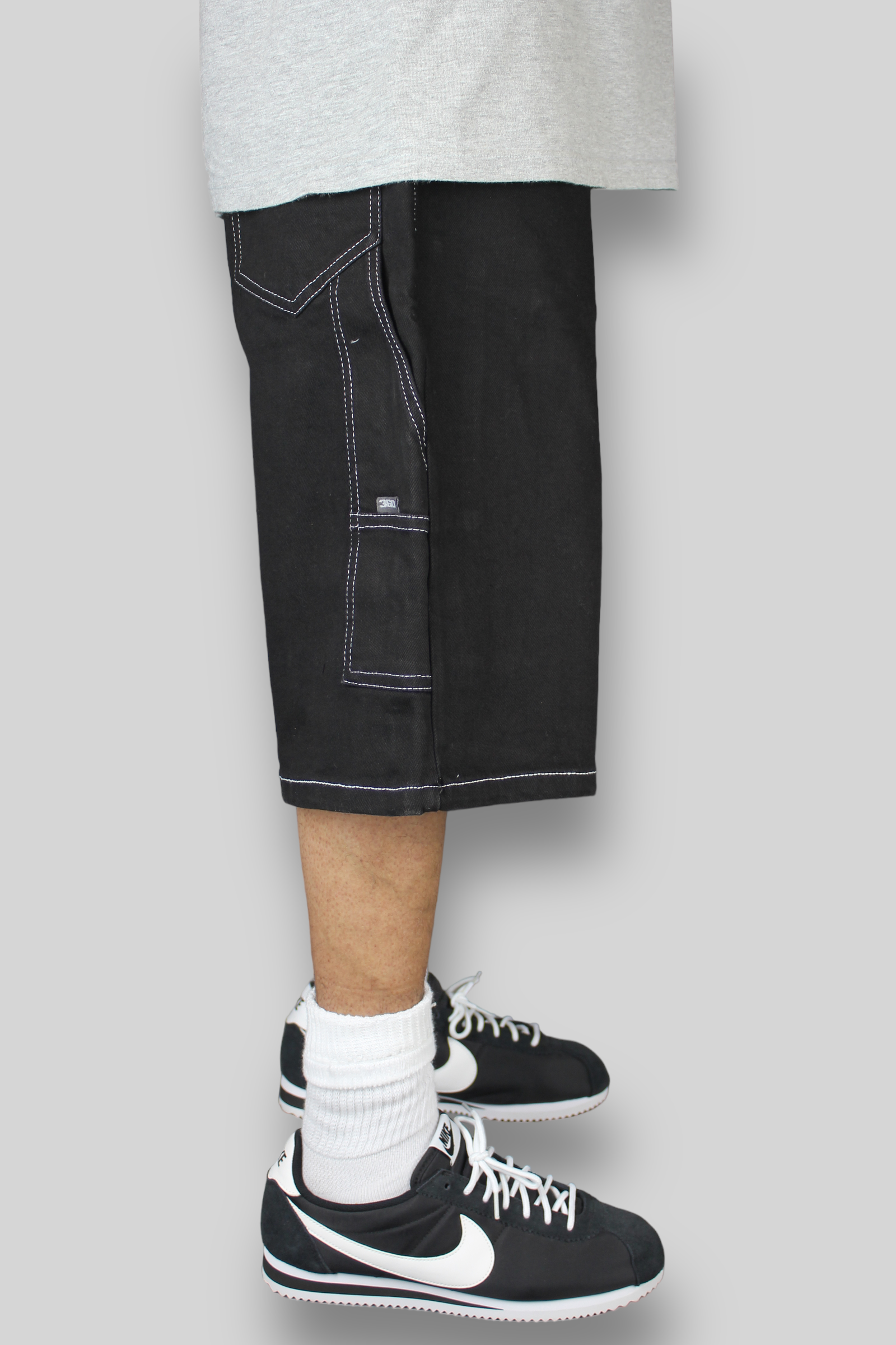 Loose Fit Carpenter Denim Shorts (Black/White)