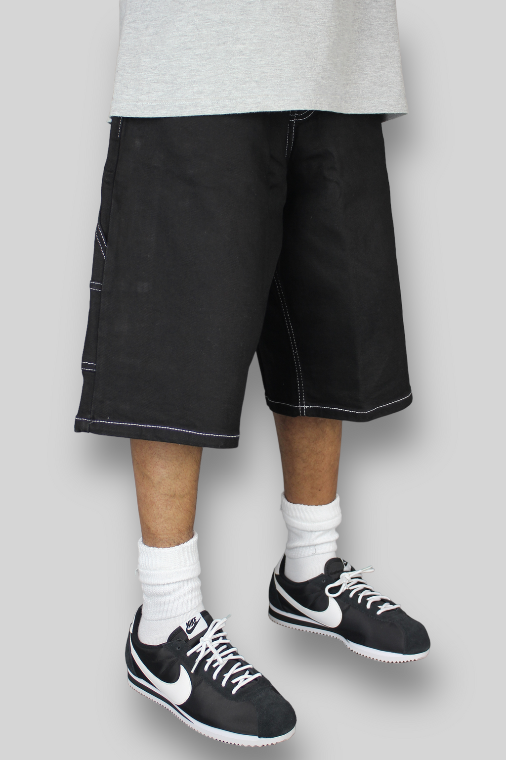 Loose Fit Carpenter Denim Shorts (Black/White)