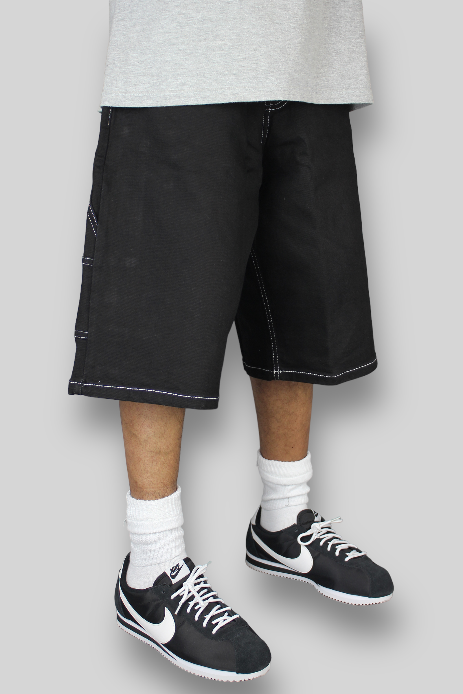 Loose Fit Carpenter Denim Shorts (Black/White)