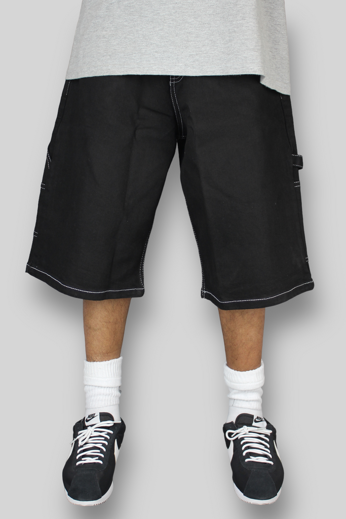 Loose Fit Carpenter Denim Shorts (Black/White)