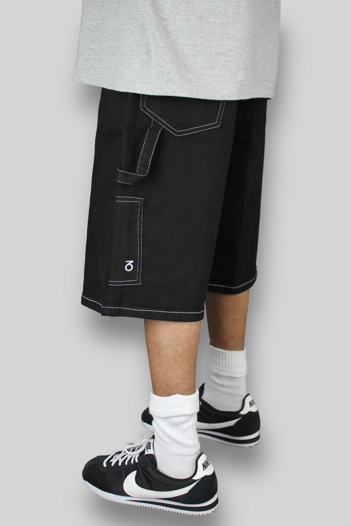 Loose Fit Carpenter Denim Shorts (Black/White)