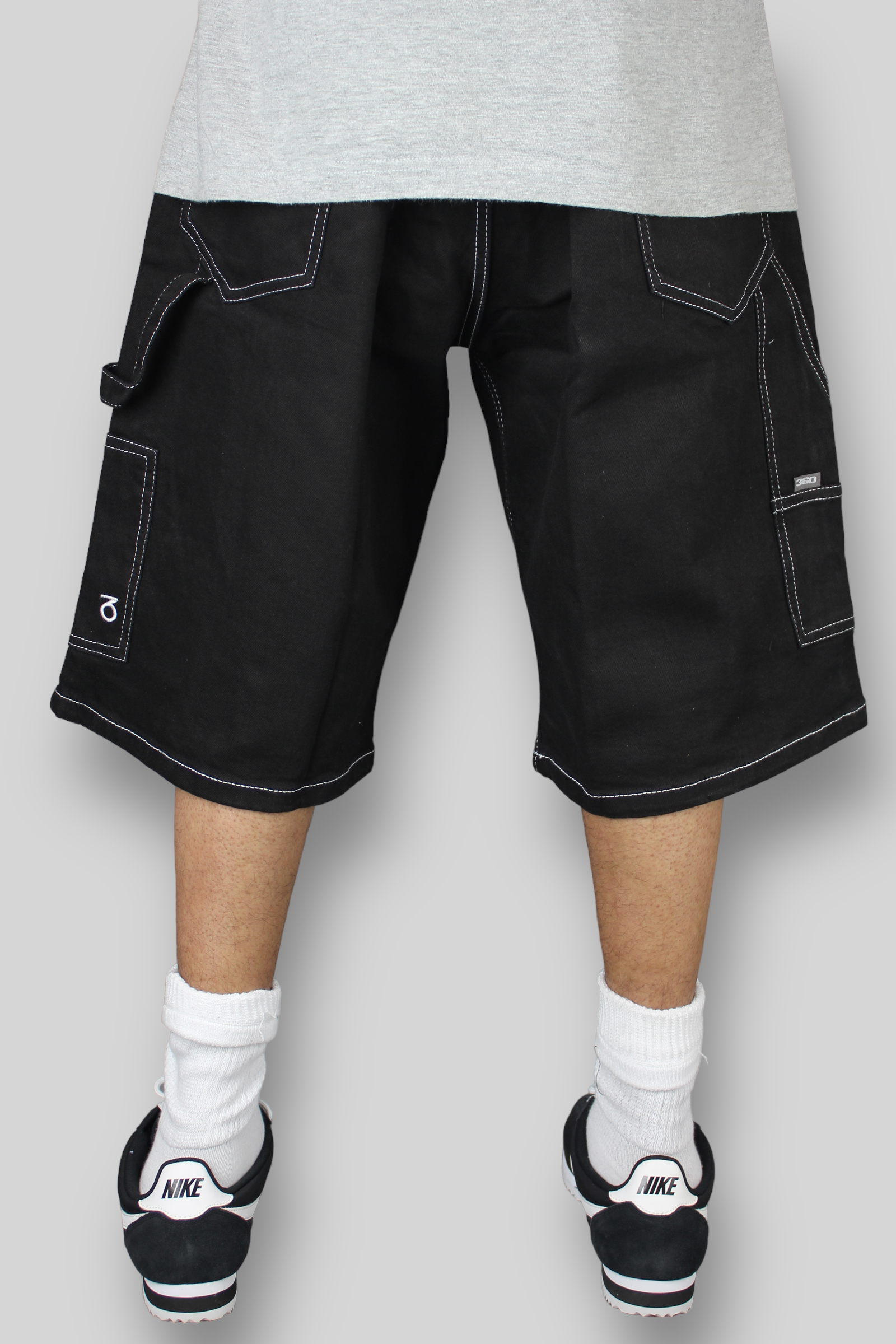 Loose Fit Carpenter Denim Shorts (Black/White)