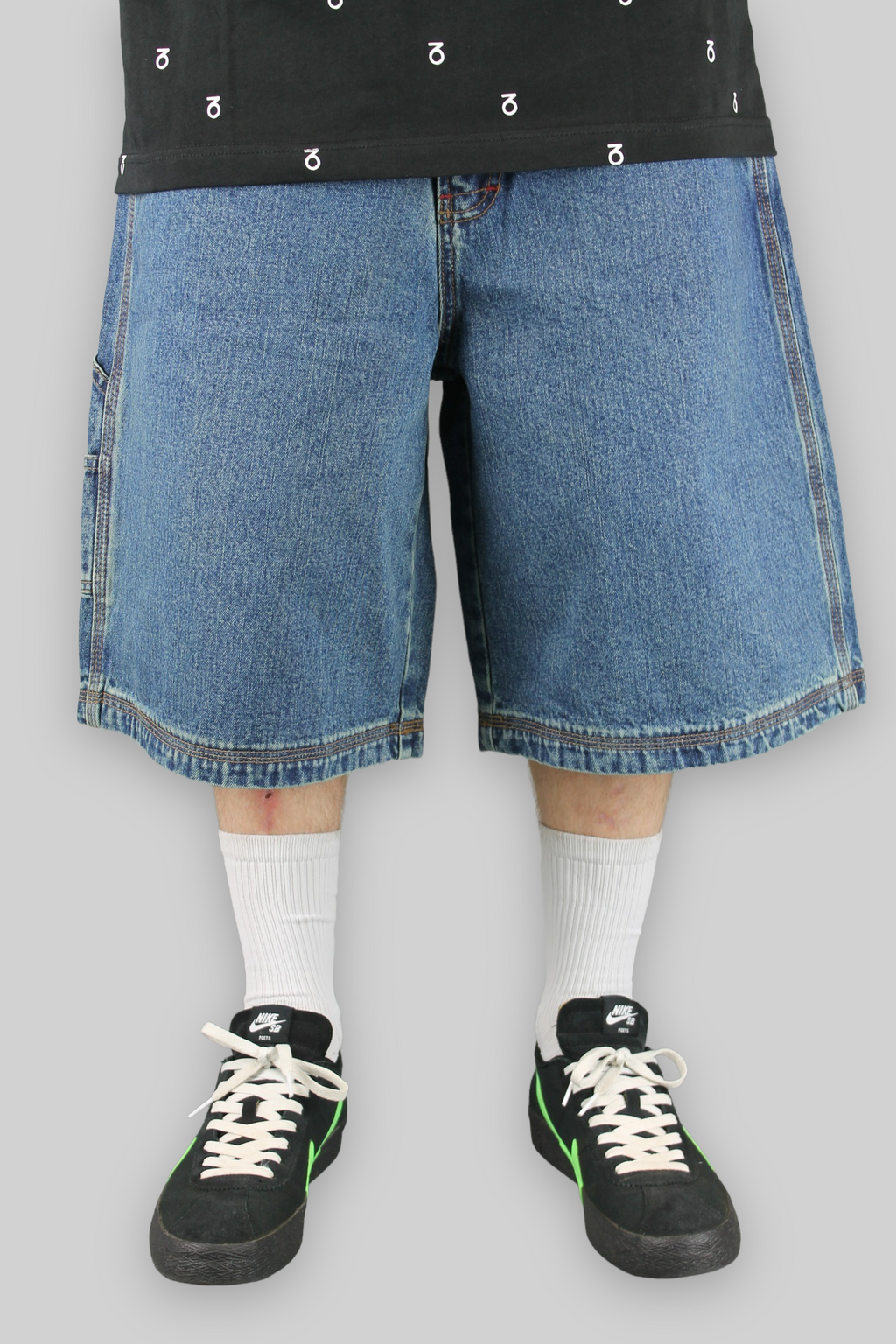Youths Carpenter Loose Fit Denim Shorts (Dirty Mid Blue)