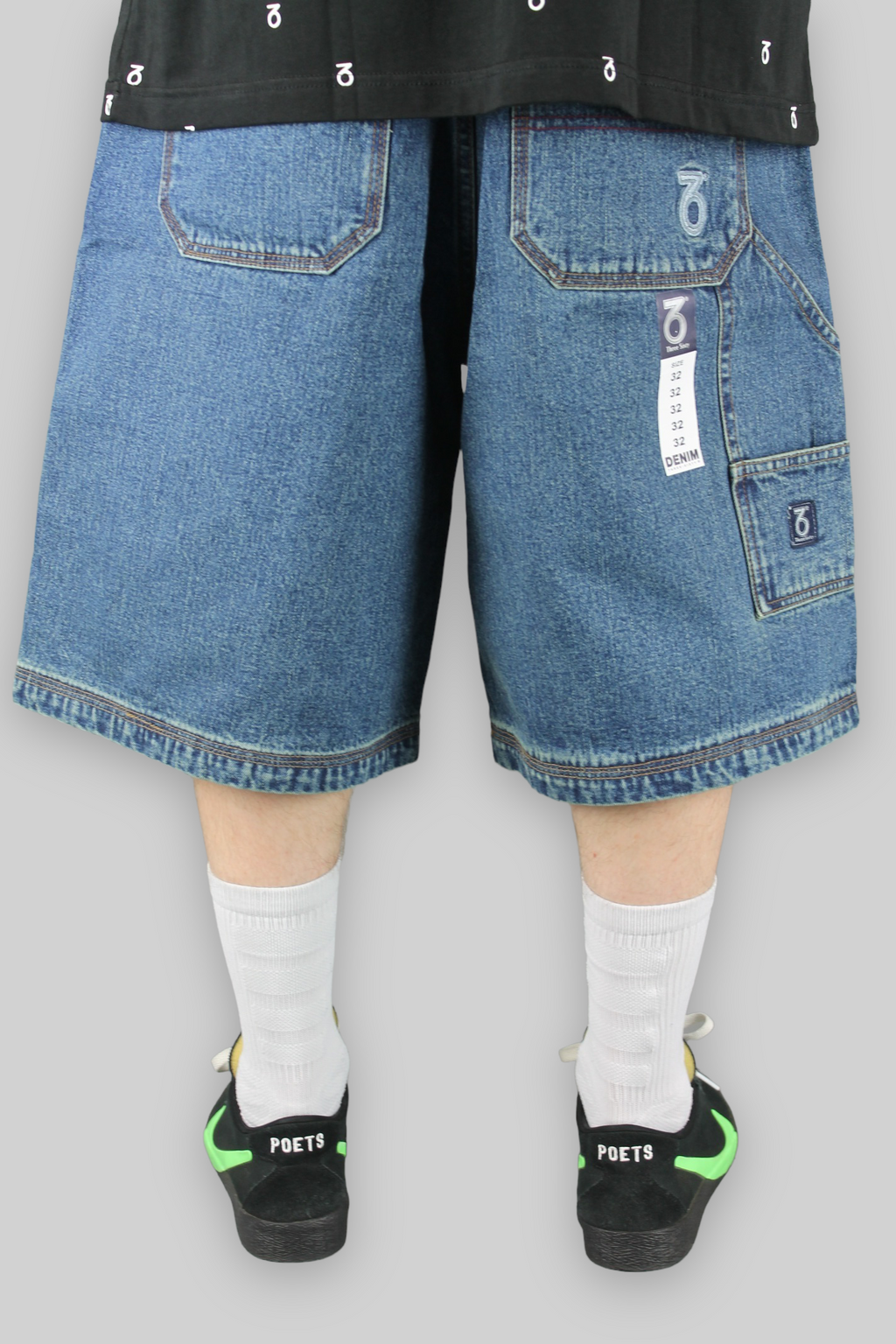 Carpenter Loose Fit Denim Shorts (Dirty Mid Blue)