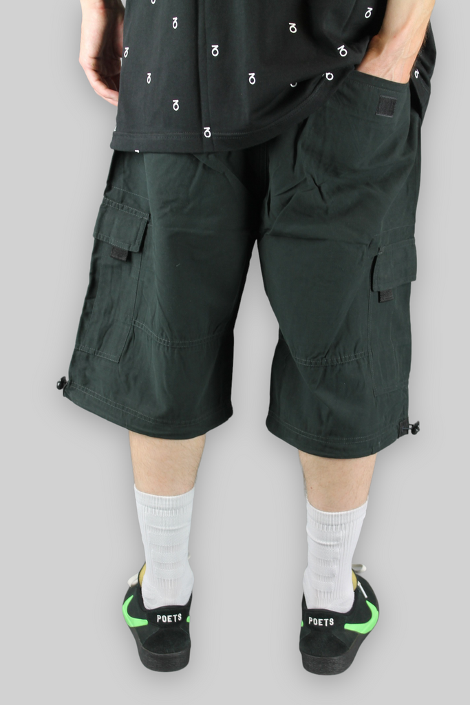 SRT001 Pantaloncini cargo in cotone dal taglio ampio (neri)